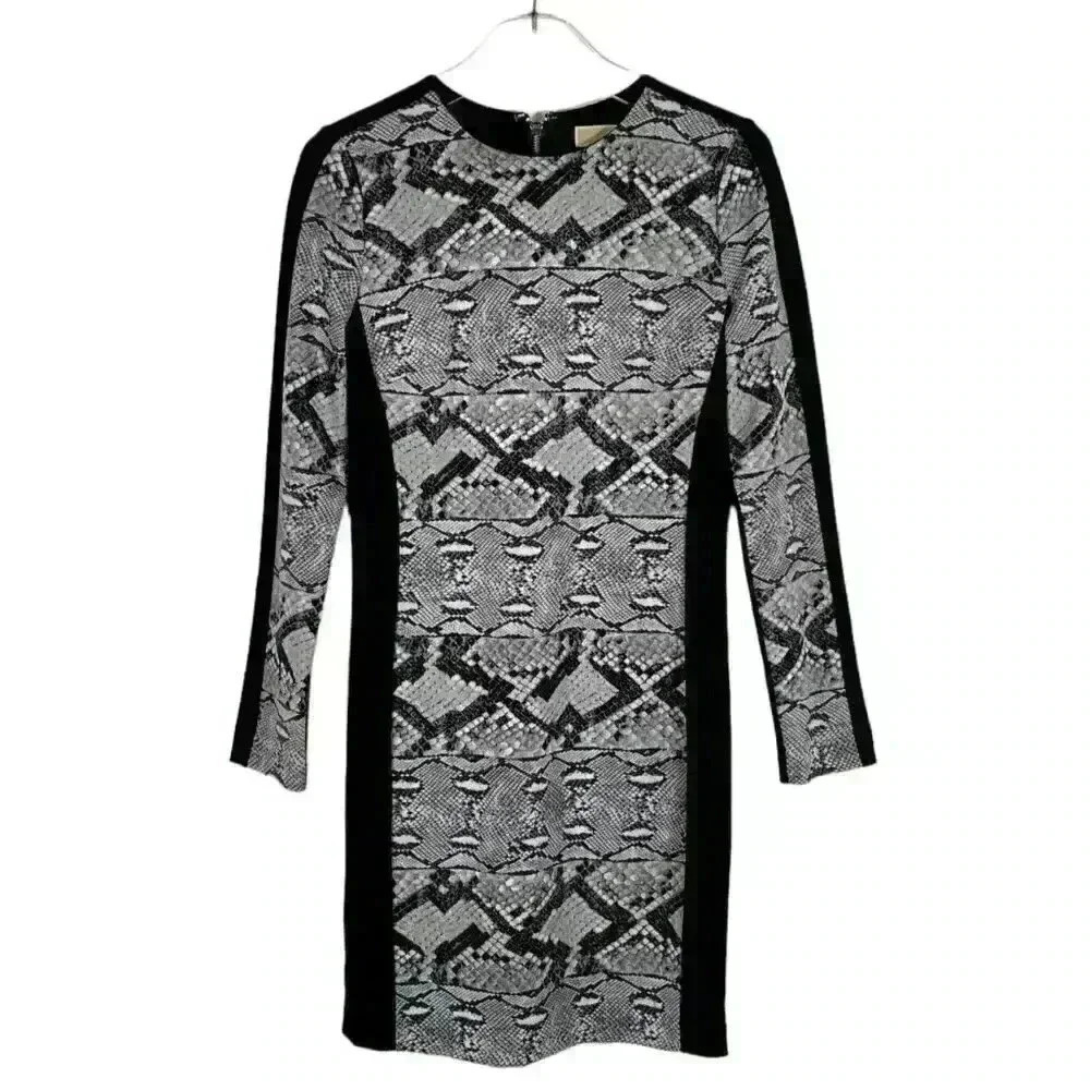 Michael Michael Kors Black Gray Python Print Bodycon Dress Size 2